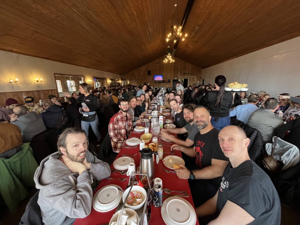 Reflector employees enjoy a meal at a Quebec sugar shack.