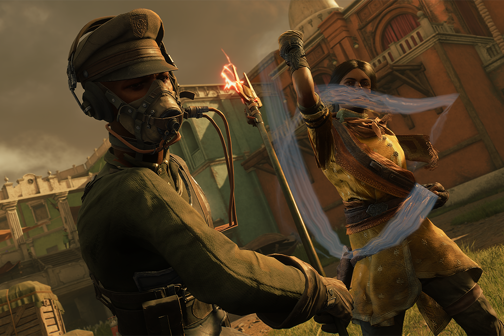 L’héroïne de jeu vidéo Haroona combat un soldat des Ascendants.